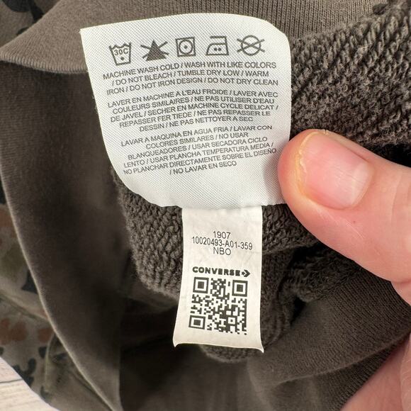 Converse Camouflage Embroidered Hoodie Sweatshirt Mens XL Green Black - Picture 10 of 16